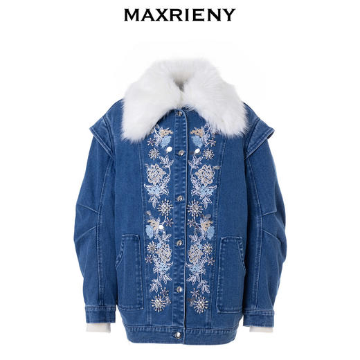 【商场同款】MAXRIENY复古雪花刺绣钉珠羽绒服23冬款毛领牛仔外套(货号:MG88DC751) 商品图4
