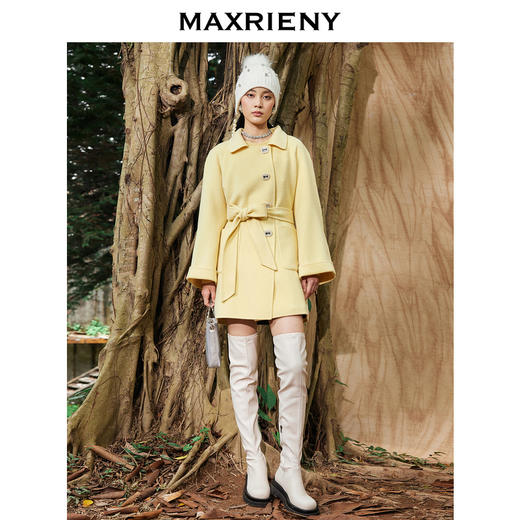 MAXRIENY鹅黄色廓形毛呢大衣冬季复古风衣(货号:MC87CT768) 商品图1