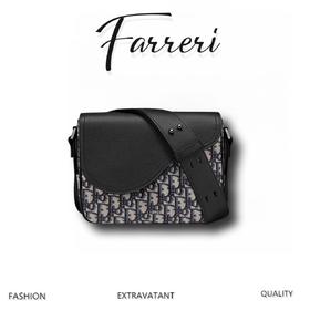 D家  黑色 Oblique 印花面料和粒面牛皮革 正面金属覆层黄铜