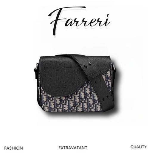 D家  黑色 Oblique 印花面料和粒面牛皮革 正面金属覆层黄铜 商品图0