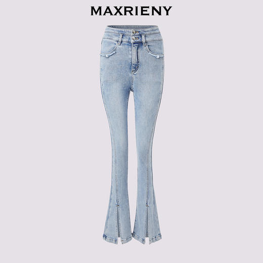 【静奢度假-商场同款】MAXRIENY新中式高腰开叉复古牛仔裤修身女(货号:MC85PA299) 商品图4