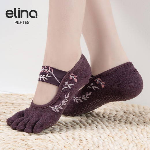 elina一恋2024 刺绣横绑带五趾普拉提瑜伽防滑袜ELR2506 商品图0