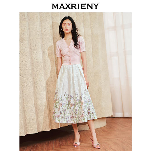 MAXRIENY浪漫复古感花卉提花半裙半身裙子长裙(货号:MS85SK009) 商品图1