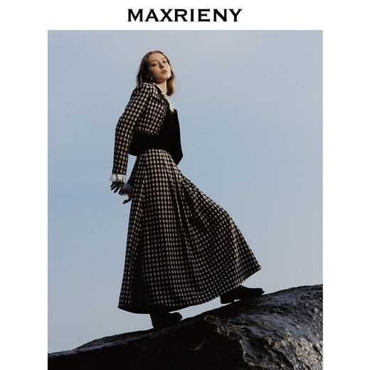 MAXRIENY率性复古感花火宫廷半裙收腰大摆格纹长裙(货号:MC88SK783) 商品图1
