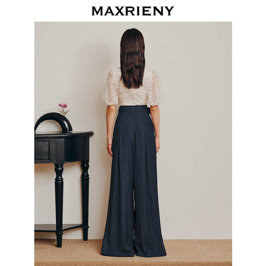 MAXRIENY复古赫本风波点高腰开叉阔腿裤廓形西装裤(货号:MC88PA295) 商品图3