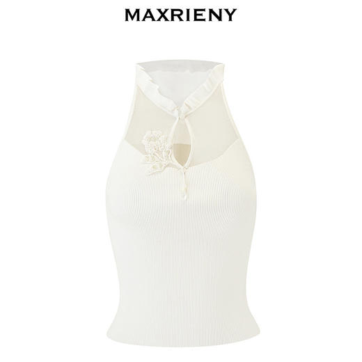 MAXRIENY新中式套头毛衫荷叶领镂空绣花上衣修身(货号:MS85SW252) 商品图4