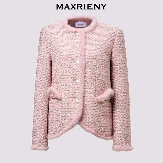 MAXRIENY贵雅浪漫感花纱外套水貂毛边2024秋冬新款上衣女(货号:MS85JA512) 商品图4