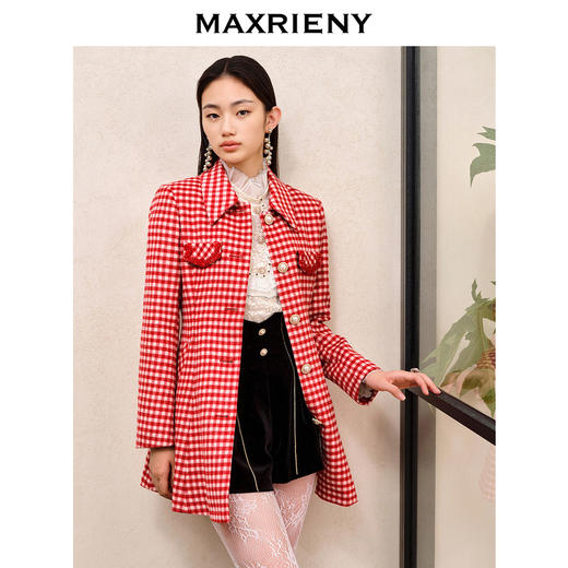 MAXRIENY英伦千金复古感格纹收腰大衣羊毛保暖外套(货号:MS88CT535) 商品图2