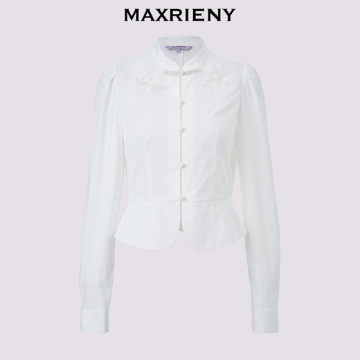 【商场同款】MAXRIENY清新中式衬衫女刺绣编织带上衣收腰开叉(货号:MS85TP515) 商品图4
