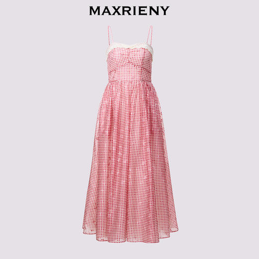 【静奢度假-商场同款】MAXRIENY华丽甜美刺绣连衣裙收腰散摆红格(货号:MC85DR341) 商品图4