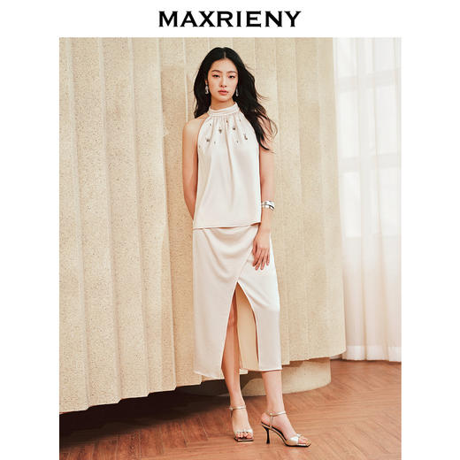 MAXRIENY气质淑女感钉珠上衣女修身显瘦挂脖衬衫(货号:MS85TP028) 商品图1
