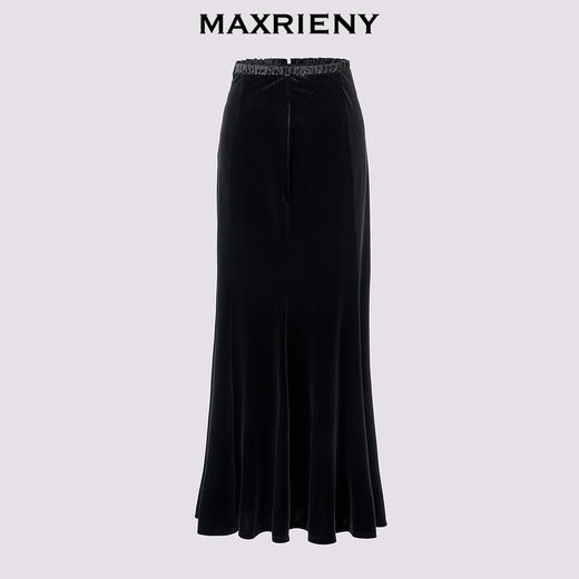 MAXRIENY复古浪漫收腰抽褶半裙2024秋冬新款法式赫本风花边长裙(货号:MS85SK519) 商品图4