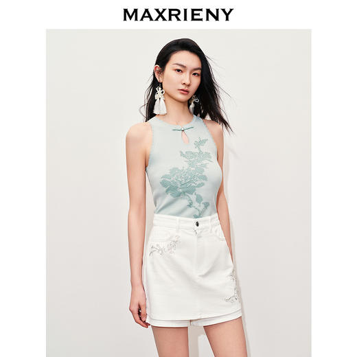 【贵雅新中式-商场同款】MAXRIENY新中式薄荷绿提花针织背心上衣(货号:MC85SW257) 商品图2