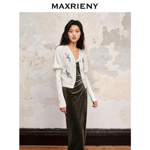 MAXRIENY*复古绿色丝绒侧开衩吊带连衣裙裙子(货号:MC88DR564) 商品图1