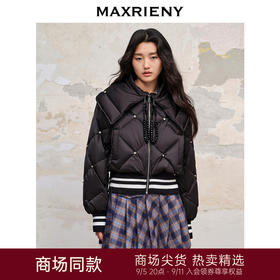MAXRIENY收褶大翻领星钻夹克羽绒服廓形截短版型女(货号:MC88DC510)