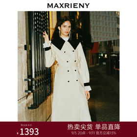 MAXRIENY*复古撞色大衣长款秋冬双面呢羊毛外套(货号:MS88CT528)