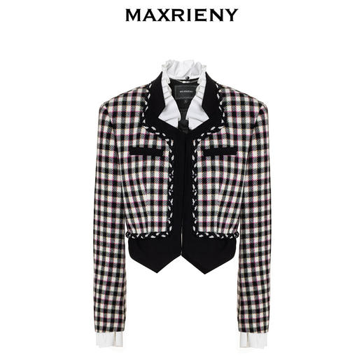 MAXRIENY花火宫廷外套羊毛混纺格纹上衣外搭女(货号:MC88JA772) 商品图4