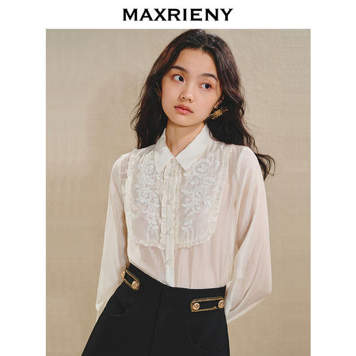 【商场同款】MAXRIENY*宫廷风绣花蕾丝衬衫修身花边上衣女(货号:MS85TP504) 商品图2
