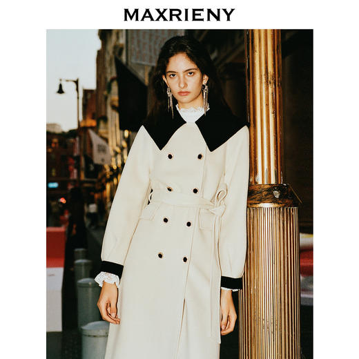 MAXRIENY*复古撞色大衣长款秋冬双面呢羊毛外套(货号:MS88CT528) 商品图1