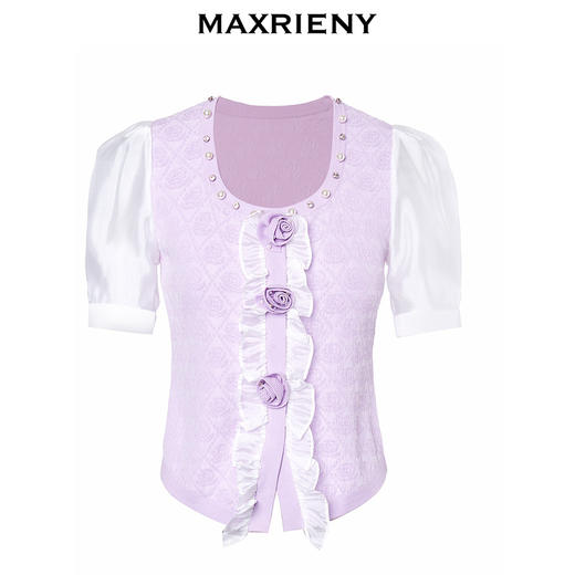 MAXRIENY提花欧根纱泡泡袖套头针织温柔浪漫上衣(货号:MC88SW532) 商品图4