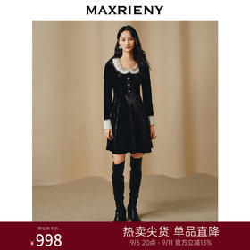 MAXRIENY*赫本华丽复古风重工钉珠连衣裙丝绒裙(货号:MC88DR814)