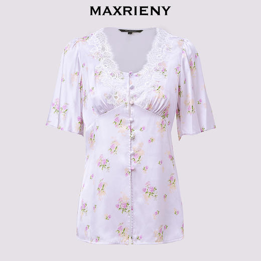 【浪漫度假-商场同款】MAXRIENY紫色花印浪漫蕾丝领上衣(货号:MC85TP330) 商品图4
