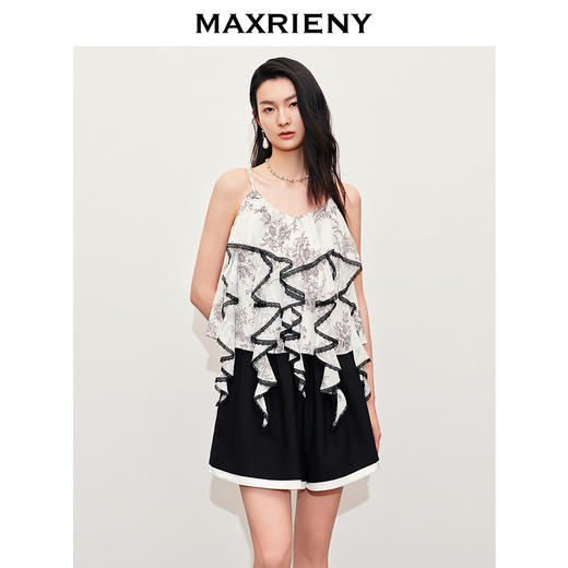 【商场同款】MAXRIENY甜美撞色波浪桑蚕丝上衣女2024夏季新款(货号:MC85TP270) 商品图2