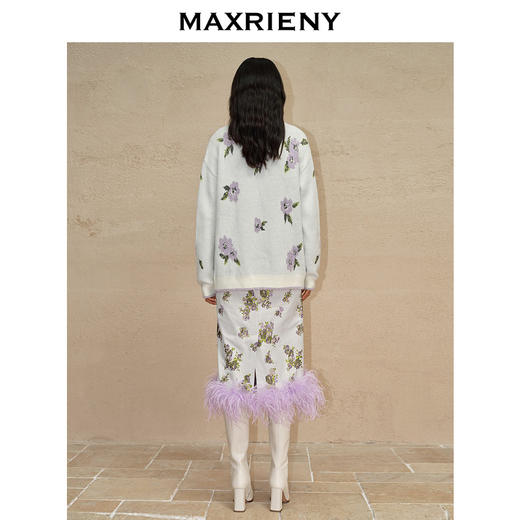 MAXRIENY*复古浪漫感洛神提花撞色鸵鸟毛半裙(货号:MC88SK754) 商品图3