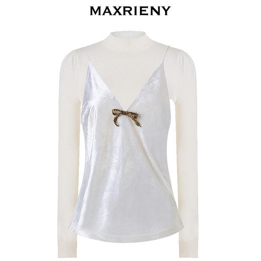 MAXRIENY复古米珠蝴蝶结毛衫丝绒背心两件套(货号:MC88SW793) 商品图4