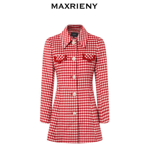 MAXRIENY英伦千金复古感格纹收腰大衣羊毛保暖外套(货号:MS88CT535) 商品图4