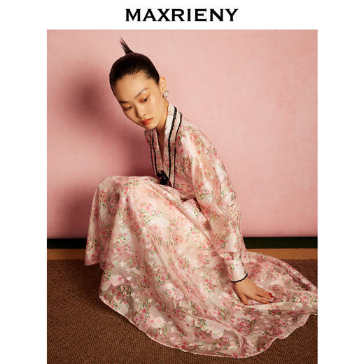 MAXRIENY温柔桃花提花a字半身裙长裙春(货号:MC88SK065) 商品图1