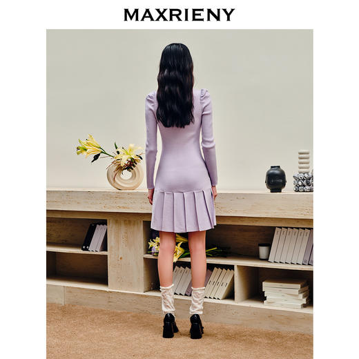 MAXRIENY复古优雅立体玫瑰针织长袖连衣裙修身(货号:MS88DR530) 商品图3