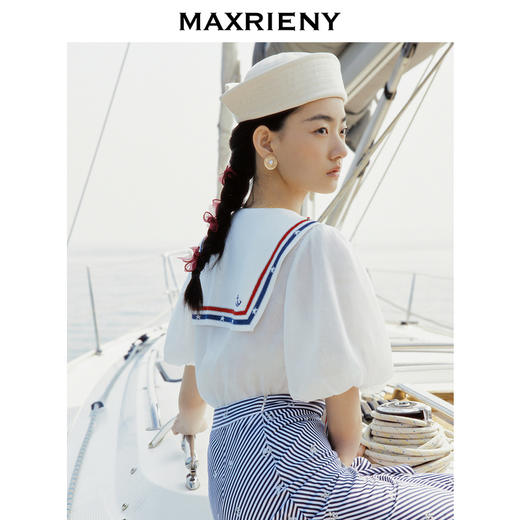 MAXRIENY赫本海军鱼尾针织海军风水手领上衣(货号:MC88TP274) 商品图3
