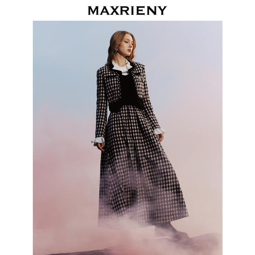 MAXRIENY花火宫廷外套羊毛混纺格纹上衣外搭女(货号:MC88JA772) 商品图1