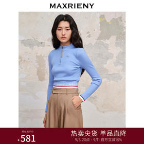 MAXRIENY小立领拉链套头针织修身收腰上衣女(货号:MC88SW587)