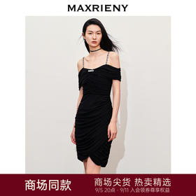 【浪漫上新-商场同款】MAXRIENY*派对抽褶一字肩吊带连衣裙(货号:MC85DR340)