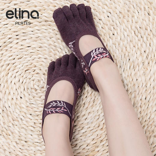 elina一恋2024 刺绣横绑带五趾普拉提瑜伽防滑袜ELR2506 商品图1