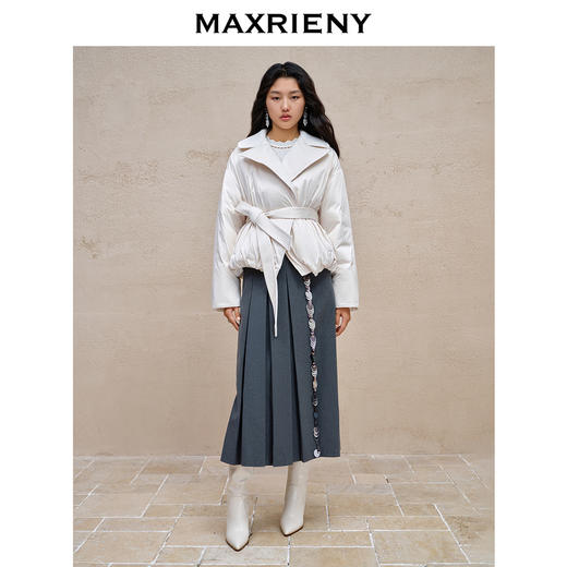 MAXRIENY极简翻领羽绒服廓形绑带收腰棉服外套(货号:MC88DC771/MS88DC531) 商品图1