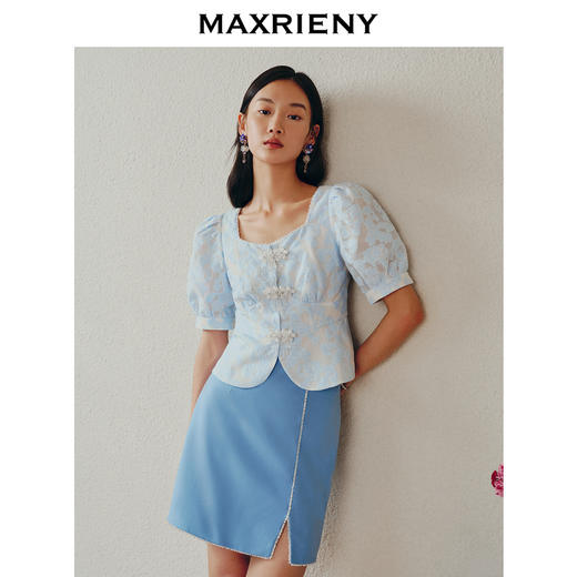 MAXRIENY甜美新中式盘扣截短雪纺衫23夏款上衣(货号:MC88TP325) 商品图2