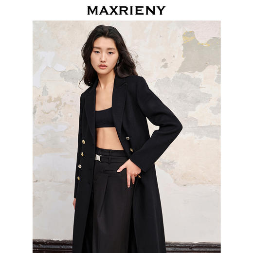 MAXRIENY极简复古感收腰双面呢羊毛大衣长款外套女(货号:MC88CT512) 商品图2