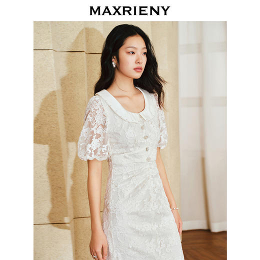 MAXRIENY优雅复古感钉珠领连衣裙开衩裙子仙女长裙(货号:MS85DR020) 商品图2