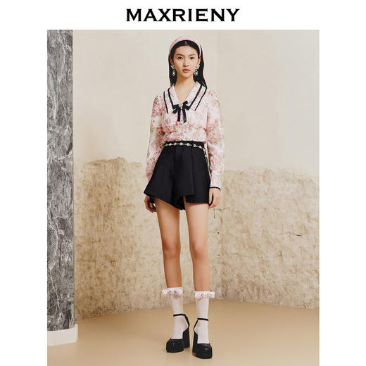 MAXRIENY斜纹A字高腰短裤裤裙修身西装短裤裙裤(货号:MC88PA041) 商品图1