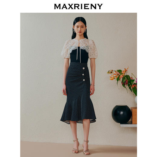 MAXRIENY浪漫复古感赫本风波点鱼尾裙包臀半身裙(货号:MC88SK289) 商品图1