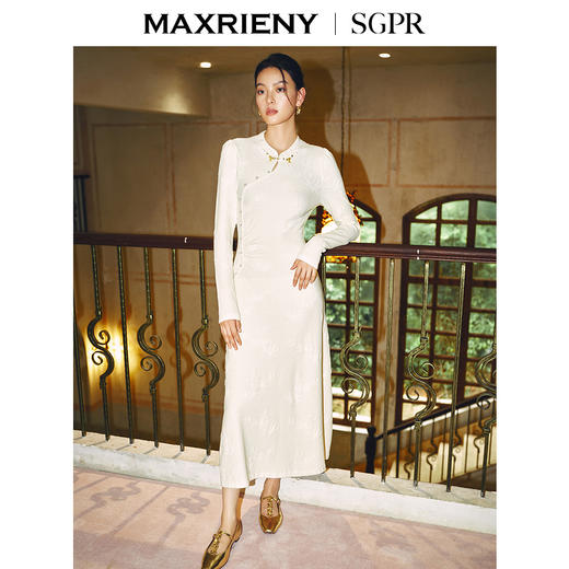 [东方新摩登]MAXRIENY雪竹针织裙贵雅新中式提花长裙2024秋冬新款(货号:MS85DR510) 商品图3