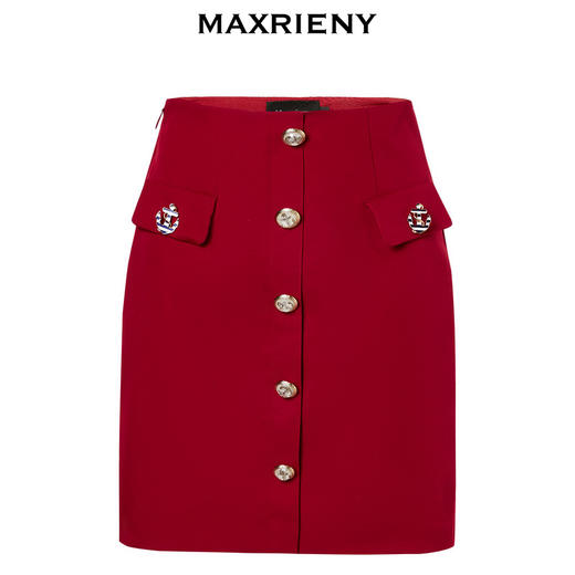MAXRIENY海军风高腰包臀裙复古红裙子(货号:MC88SK264) 商品图4