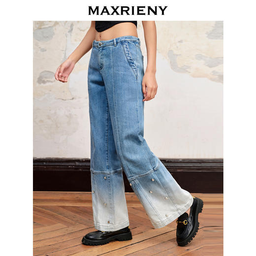 MAXRIENY*复古钉钻渐变牛仔长裤修身微喇裤子(货号:MC88PA549) 商品图2
