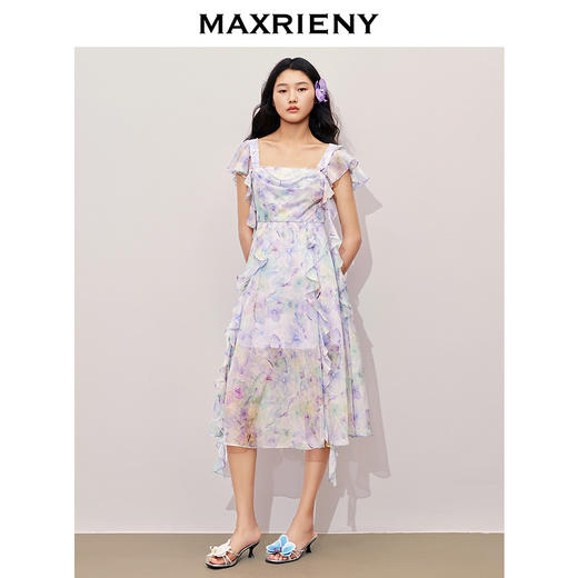 MAXRIENY浪漫度假风连衣裙2024夏季新款晕染碎花茶歇裙收腰伞摆(货号:MS85DR259) 商品图1