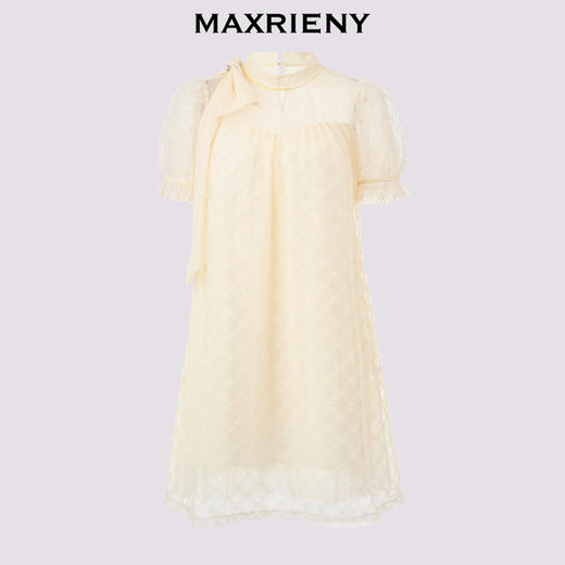 MAXRIENY浪漫度假风连衣裙网纱拼接设计2024夏款泡泡袖a摆裙子(货号:MS85DR296) 商品图4