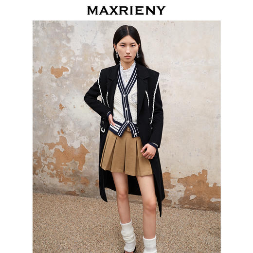 MAXRIENY复古赫本风双面呢羊毛大衣长款尖领外套(货号:MS88CT531) 商品图1