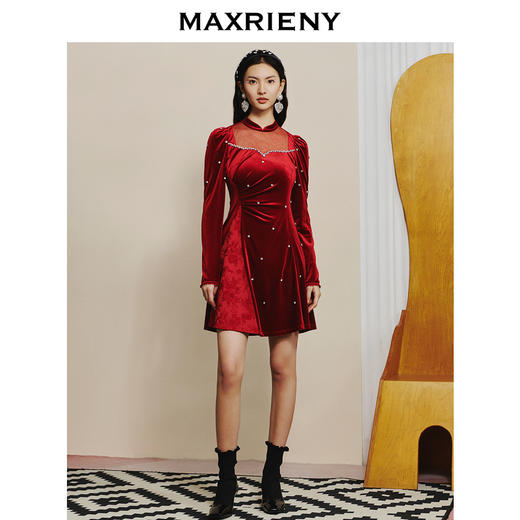 MAXRIENY*宫廷红丝绒连衣裙春节新年穿搭裙子(货号:MC88DR016) 商品图2